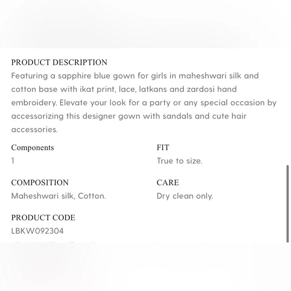 RARE Little Brats Sapphire Maheshwari Silk Ikat  Embroidered Gown - Size 1-2 - Picture 8 of 9